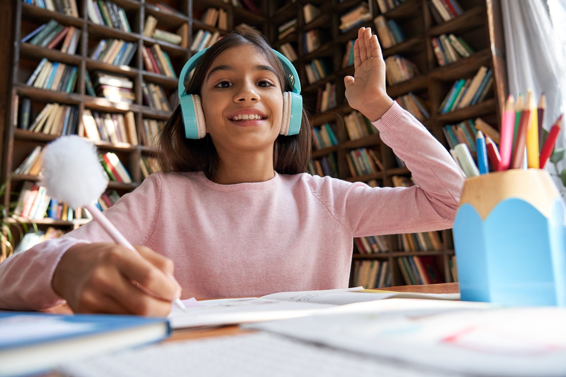 Girl Raising Her Hand during Online Class 