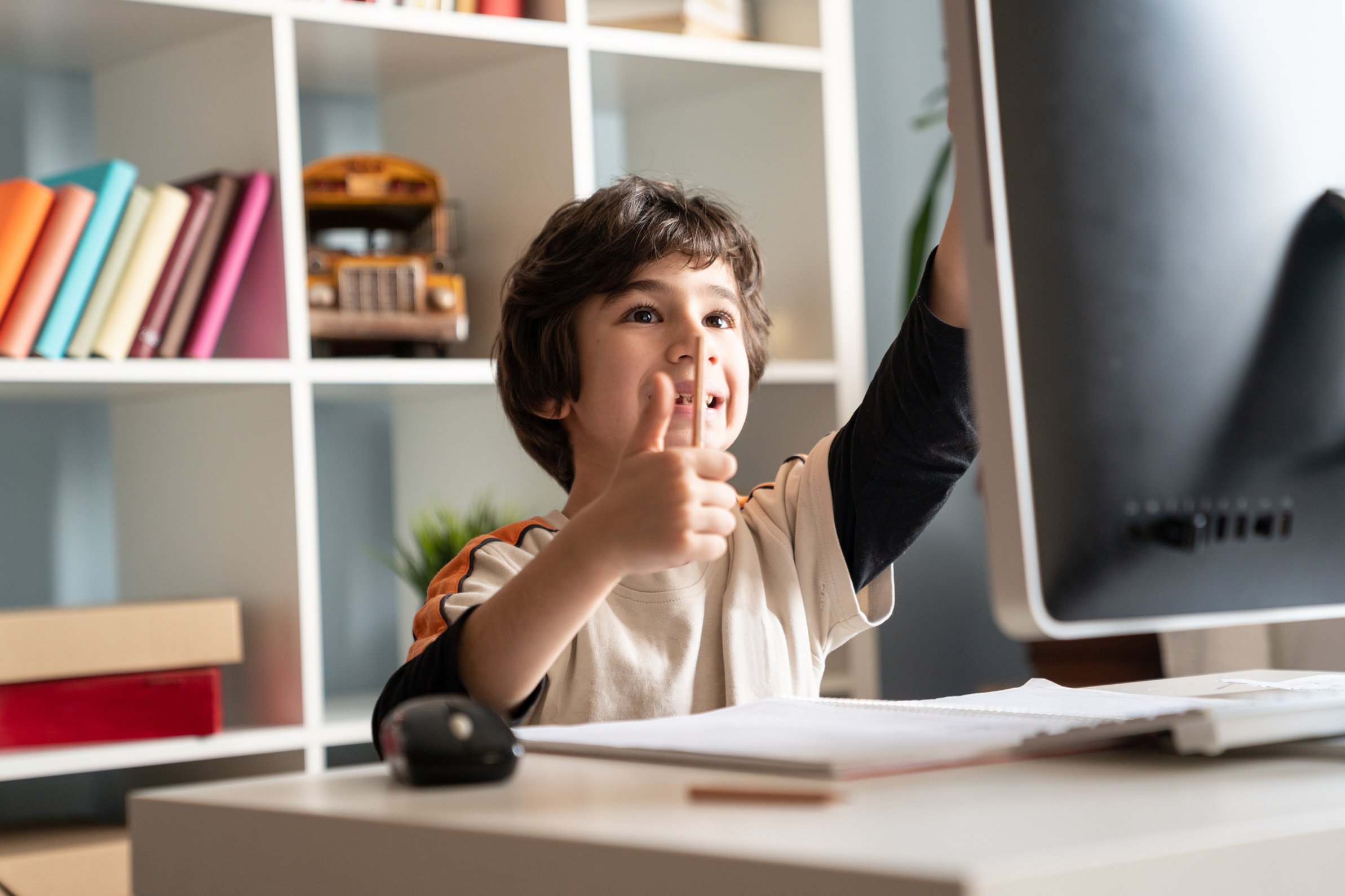 School Boy Having Online Education At Home